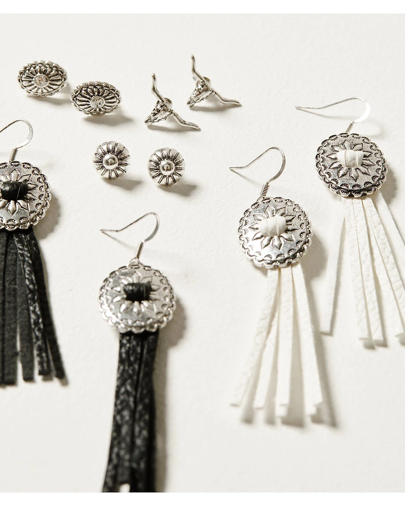 Idyllwind Women's 5-piece Silver Concho & Tassel Decatur Earrings Set
