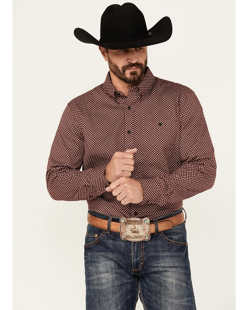 RANK 45® Men's Thorn Geo Print Long Sleeve Button-Down Stretch Western Shirt