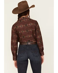 Cumberland Outfitters Women's Southwestern Stripe Print Long Sleeve Snap Western Shirt