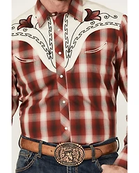 Roper Men's Medium Plaid Print Floral Embroidered Long Sleeve Pearl Snap Western Shirt