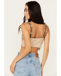 Miss Me Women's Sequins Plaid Print Cropped Tank