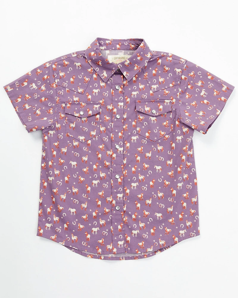 Shyanne Toddler Girls' Printed Short Sleeve Snap Western Stretch Shirt