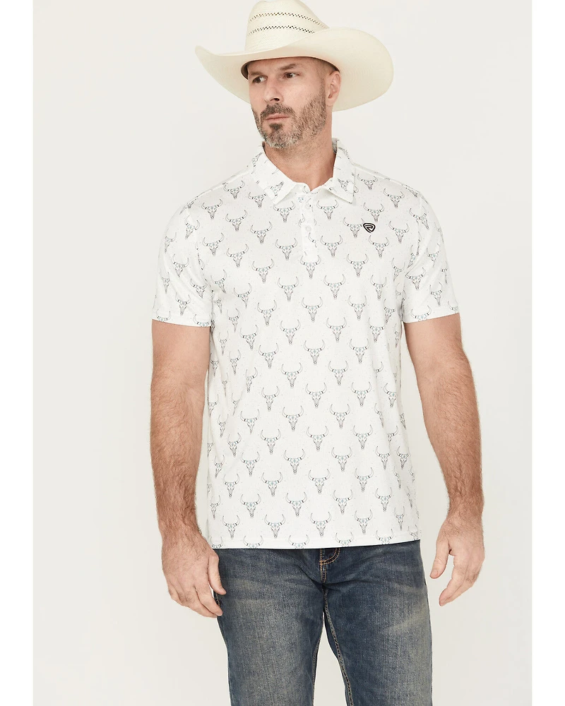 Rock & Roll Denim Men's Longhorn Print Short Sleeve Button-Down Polo