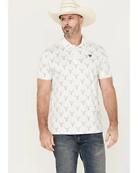 Rock & Roll Denim Men's Longhorn Print Short Sleeve Button-Down Polo