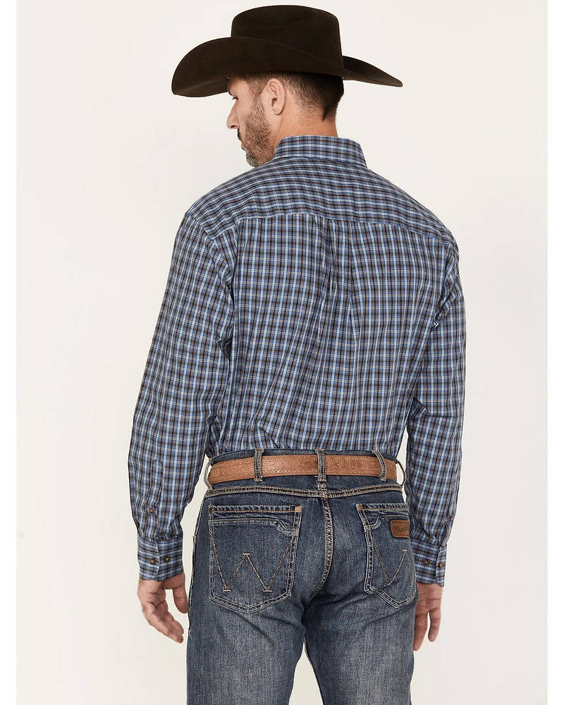 George Strait by Wrangler Plaid Print Long Sleeve Button-Down Western Shirt