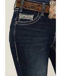Rock & Roll Denim Women's Dark Wash Mid Rise Embroidered Bootcut Stretch Jeans
