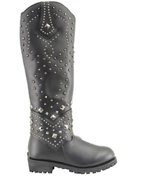 Milwaukee Leather Women's Extra Tall Studded & Riveted Pull On Boots - Round Toe