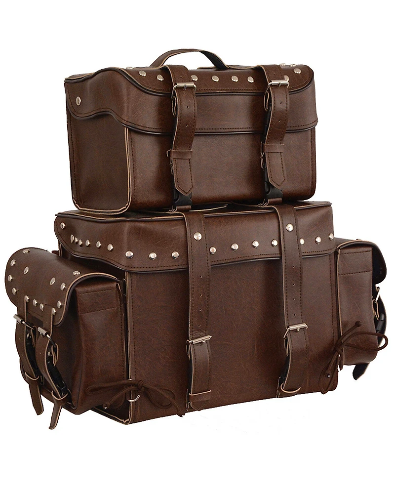Milwaukee Leather Large Antique Four Piece Studded PVC Touring Pack With Barrel Bag