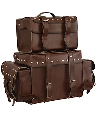 Milwaukee Leather Large Antique Four Piece Studded PVC Touring Pack With Barrel Bag