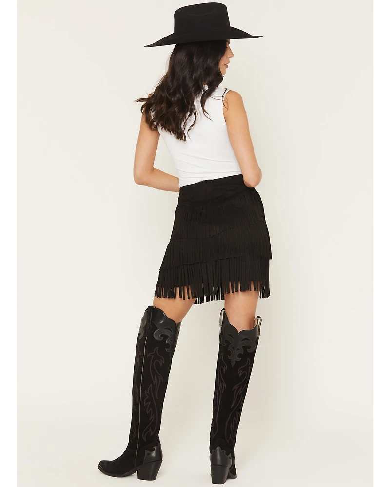 Fornia Women's Faux Suede Fringe Mini Skirt