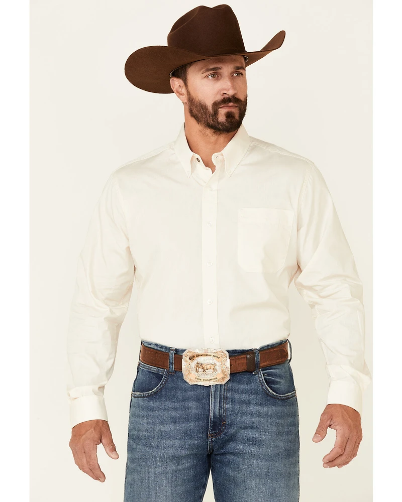 Cinch Men's Modern Fit Solid Cream Long Sleeve Button Down Western Shirt