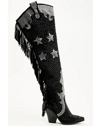 Azalea Wang Women's Nella Over The Knee Embellished Fringe Tall Fashion Boots - Snip Toe