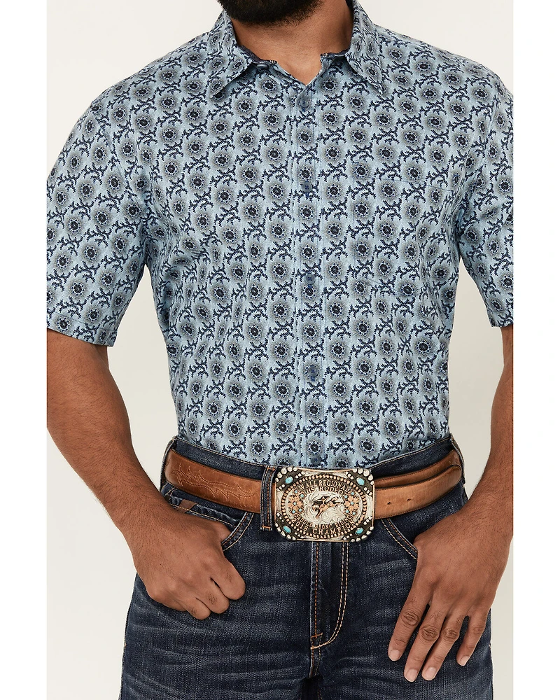 Cody James Men's Sunny Day Floral Medallion Print Short Sleeve Button-Down Stretch Western Shirt