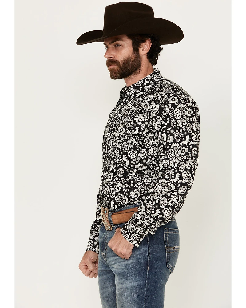 Cowboy Hardware Men's Paisley Print Long Sleeve Snap Western Shirt