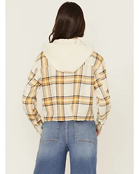 Cleo + Wolf Women's Cropped Flannel Hooded Shacket