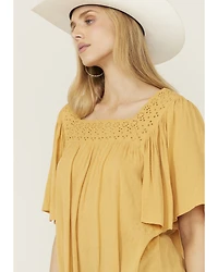 Band Of The Free Women's Solid Short Sleeve Ruffle Blouse