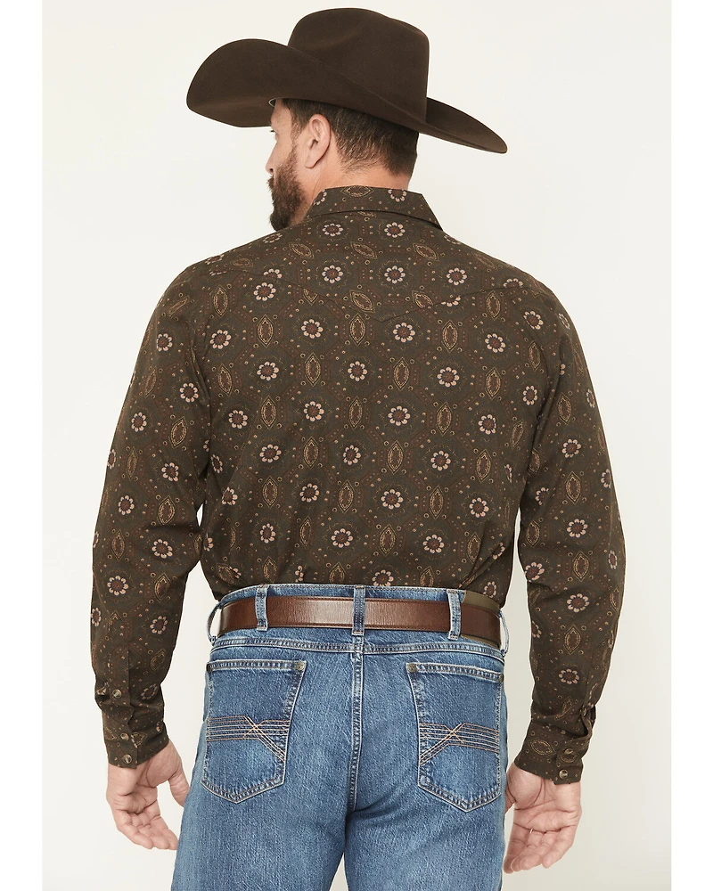 Gibson Trading Co Men's Bourbon Street Medallion Print Long Sleeve Snap Stretch Western Shirt