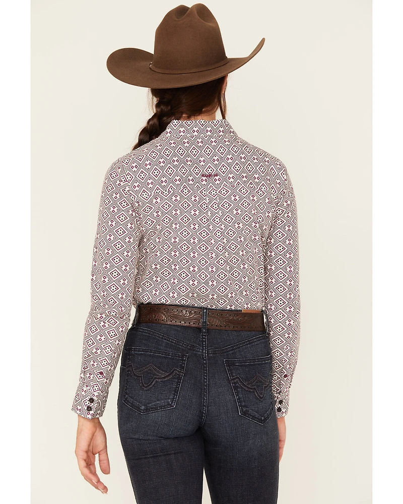 RANK 45® Women's Geo Print Long Sleeve Button-Down Stretch Riding Shirt