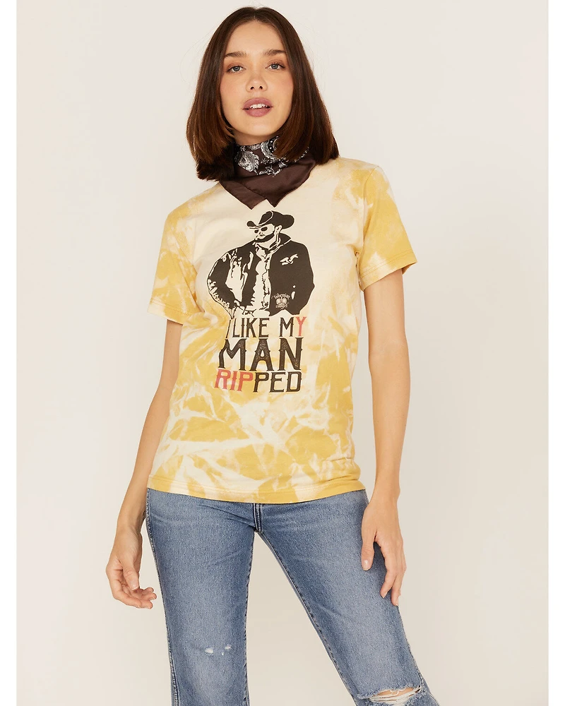 Bohemian Cowgirl Women's Like My Man Ripped Graphic Bleach Spray Tee