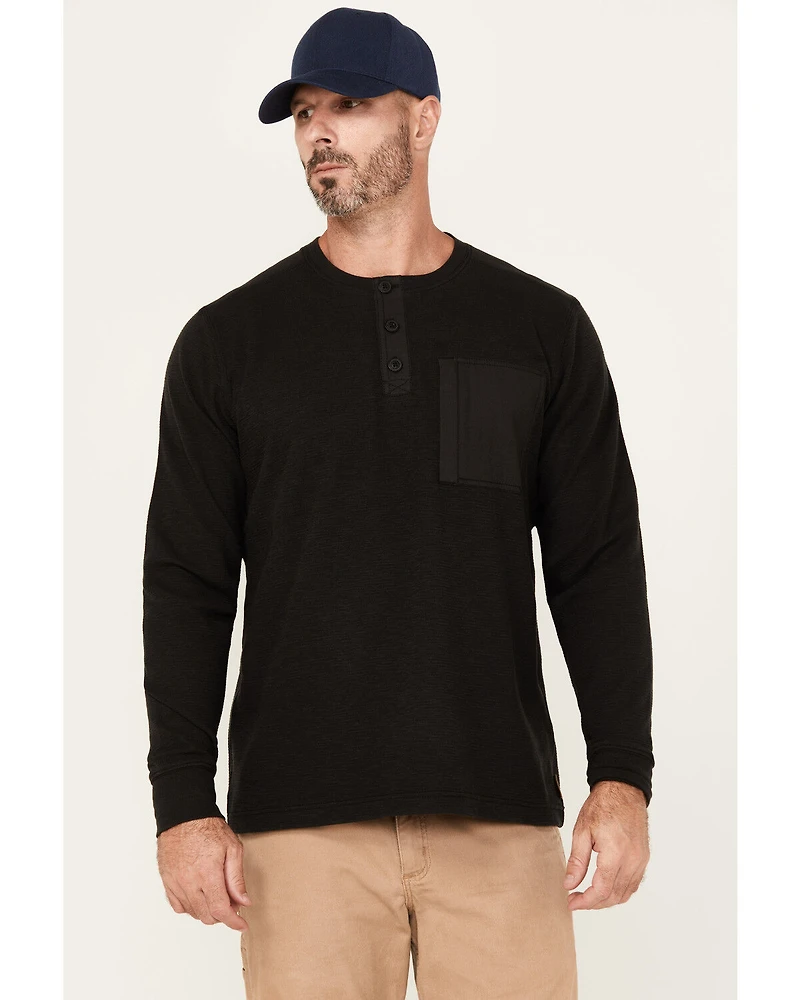 Lucky Brand Workwear Men's Slub Thermal Long Sleeve Pocket Henley Shirt