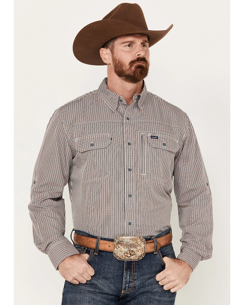 Wrangler Men's Performance Plaid Print Long Sleeve Button Down Western Shirt