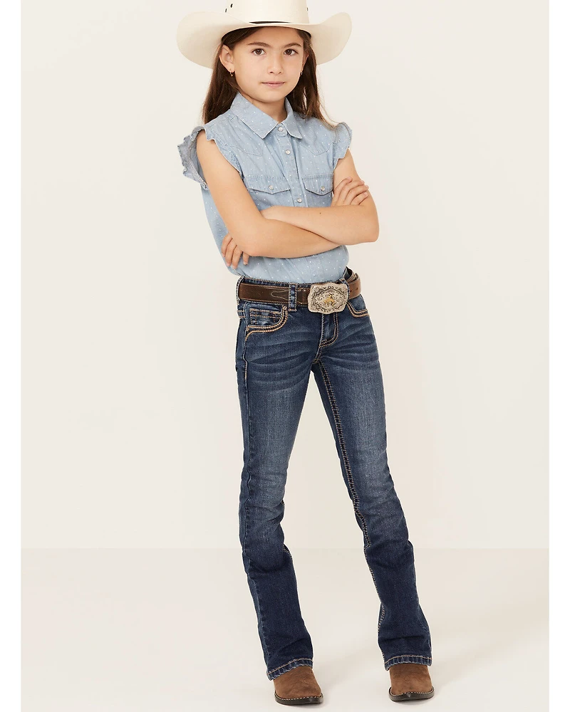 Shyanne Little Girls' Dark Wash Arrow Bootcut Stretch Denim Jeans