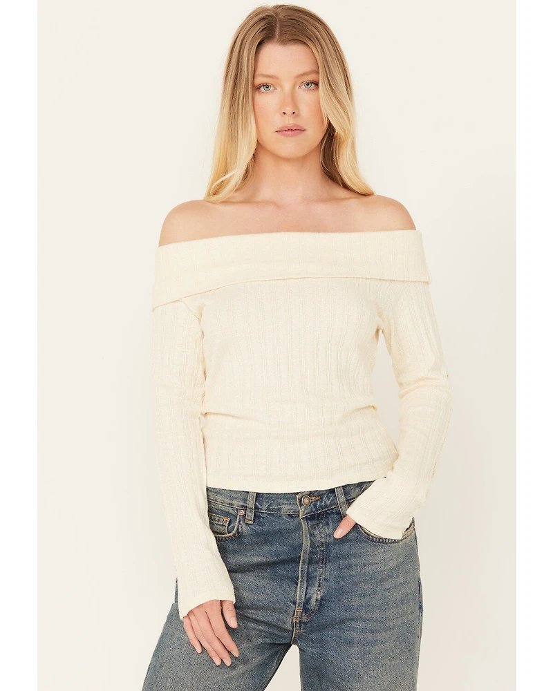 Shyanne Women's Pointelle Ribbed Off The Shoulder Top