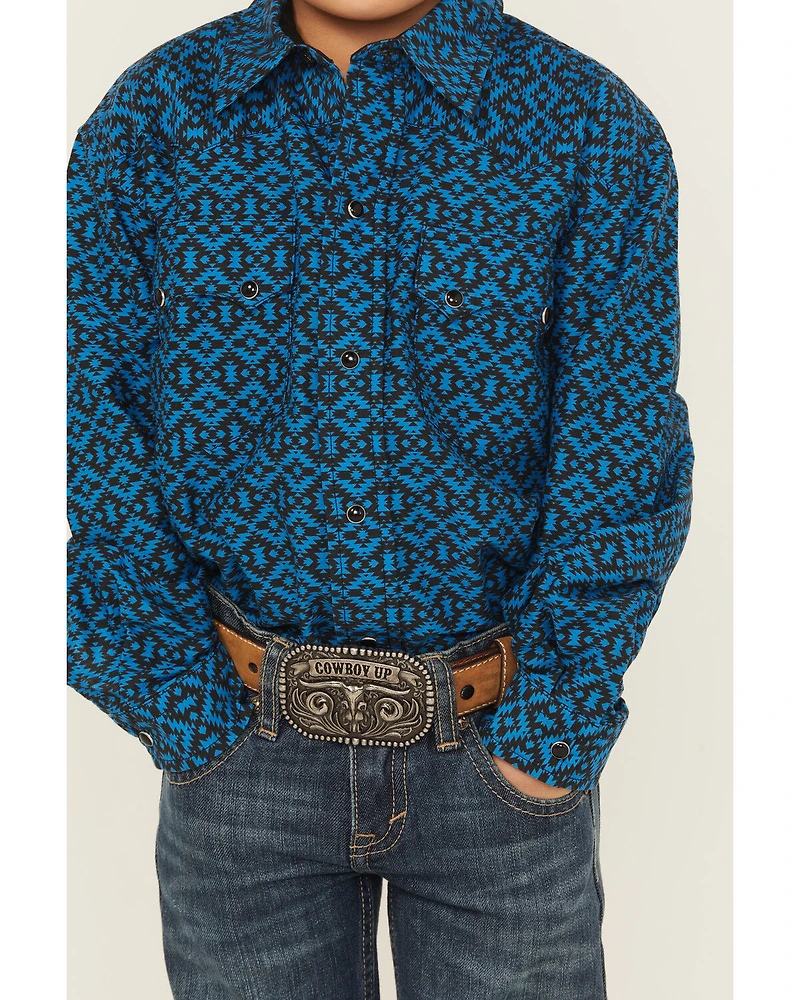 Roper Boys' Southwestern Print Long Sleeve Snap Western Shirt