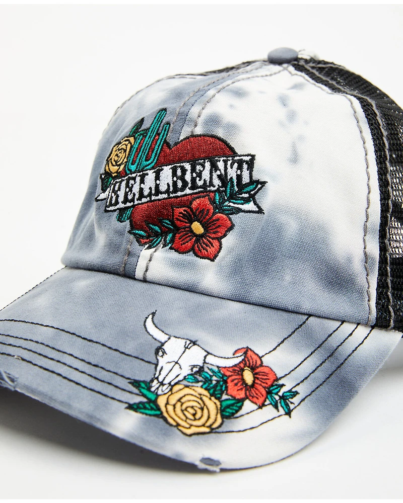 Catchfly Women's Hellbent Embroidered Distressed Ponytail Ball Cap