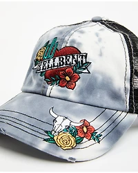 Catchfly Women's Hellbent Embroidered Distressed Ponytail Ball Cap
