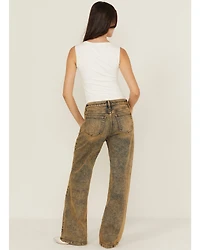 Miss Me Women's Vintage Mid Rise Baggy 32" Wide Leg Stretch Denim Jeans