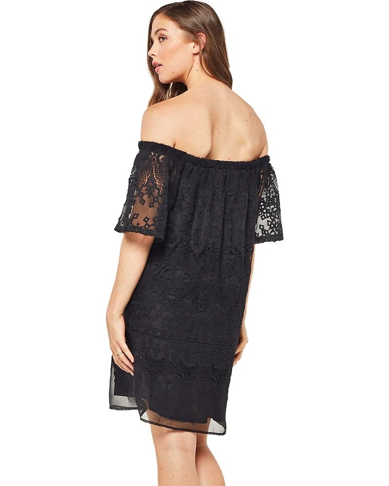 Glam Women's Crochet Embroidered Mini Dress