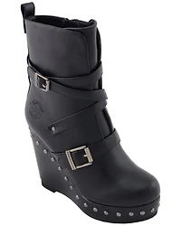 Milwaukee Leather Women's Triple Strap Wedge Boots - Round Toe