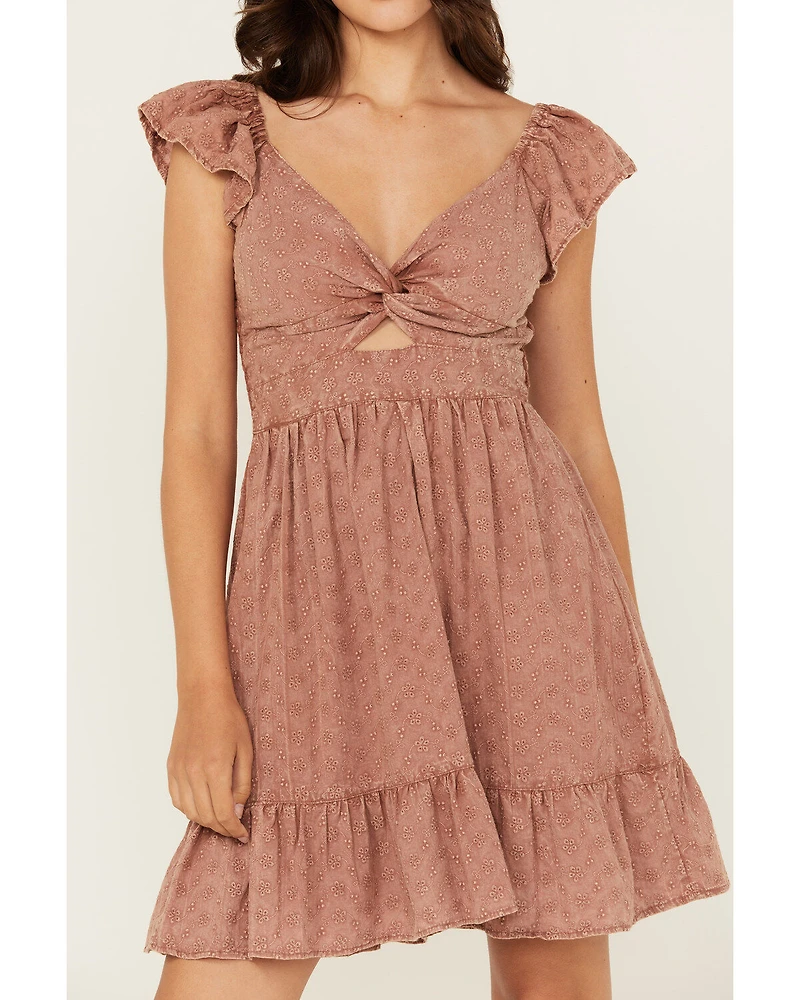 Angie Women's Eyelet Knot Front Mini Dress