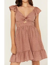 Angie Women's Eyelet Knot Front Mini Dress