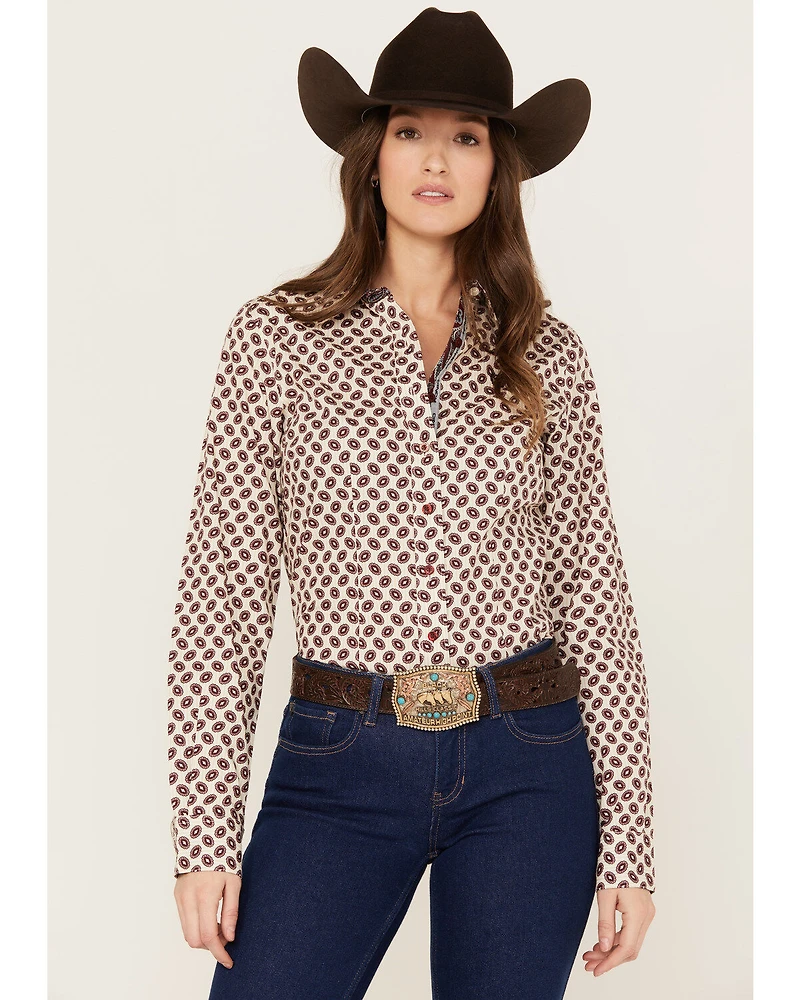 Cinch Women's Medallion Striped Long Sleeve Button-Down Western Shirt