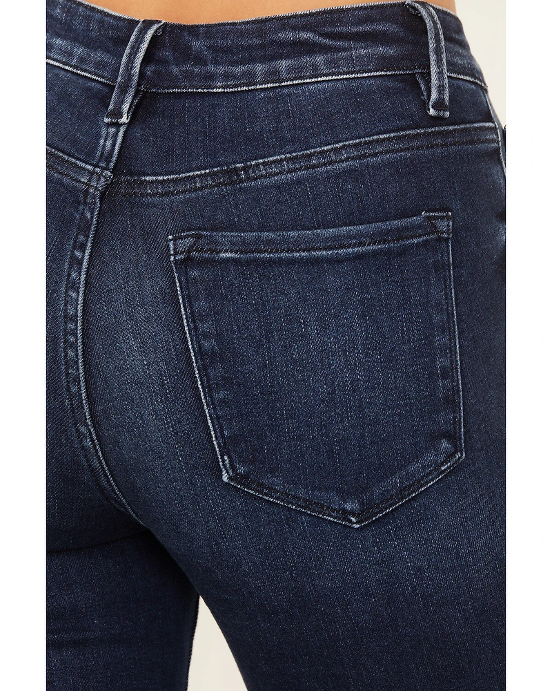Flying Monkey Women's Dark Wash High Rise Slim Stretch Straight Jeans