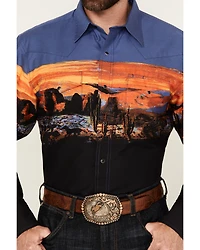 Wrangler Men's Checotah Border Print Long Sleeve Snap Western Shirt