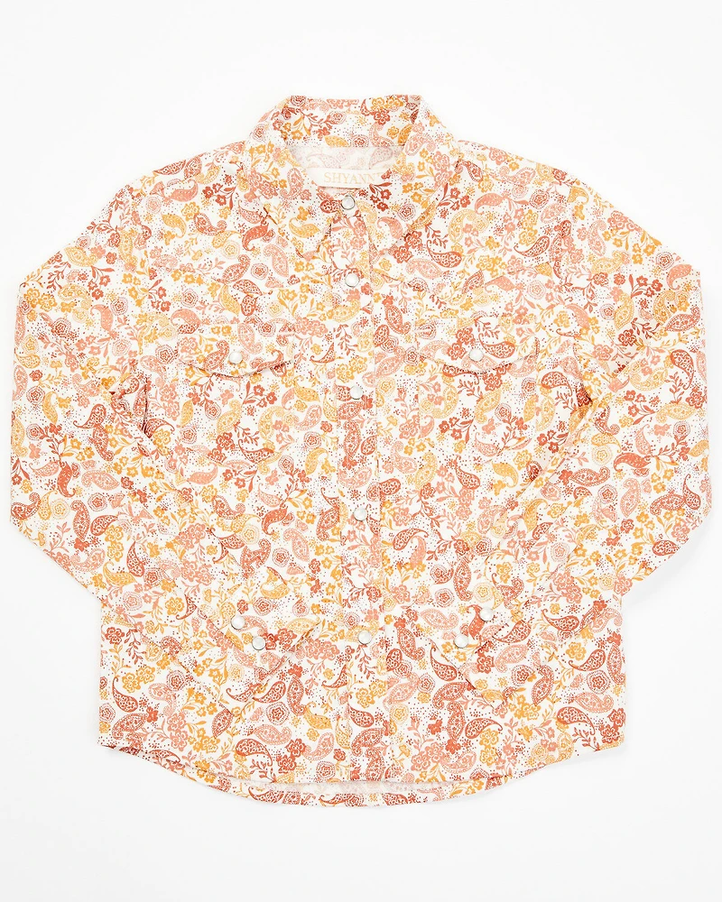 Shyanne Toddler Girls' Ash Floral Print Long Sleeve Pearl Snap Stretch Western Shirt