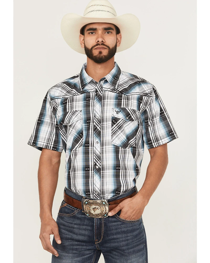 Cowboy Hardware Men's Plaid Print Short Sleeve Snap Western Shirt