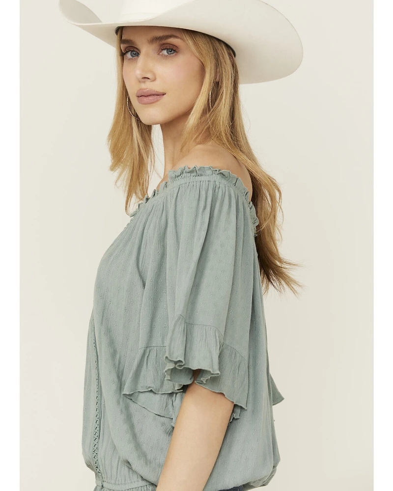 Band Of The Free Women's Solid Short Sleeve Off Shoulder Blouse