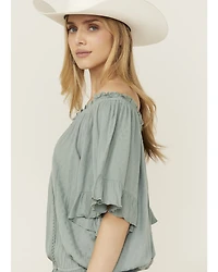 Band Of The Free Women's Solid Short Sleeve Off Shoulder Blouse
