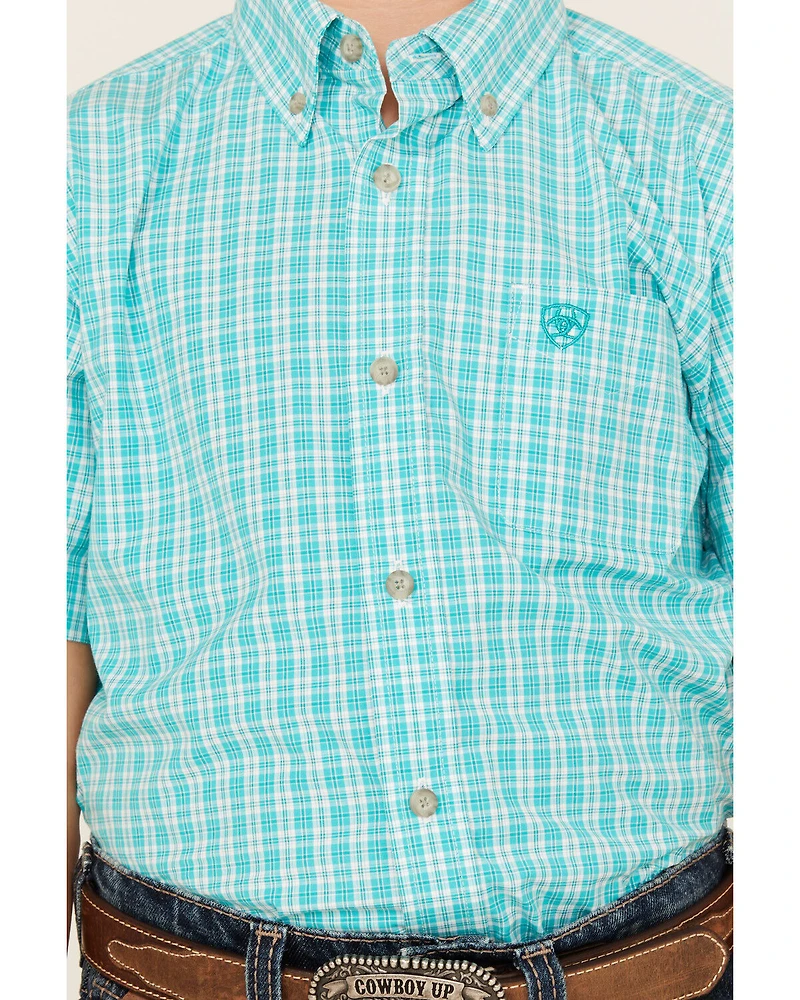 Ariat Boys' Pro Jensen Plaid Print Short Sleeve Button-Down Western Shirt