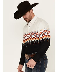 Panhandle Men's Southwestern Border Print Long Sleeve Snap Western Shirt