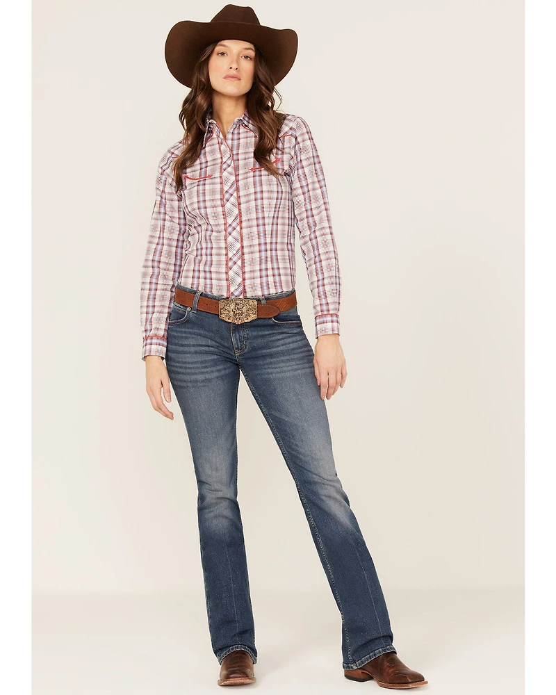 Roper Women's Plaid Print Long Sleeve Pearl Snap Western Shirt