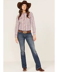 Roper Women's Plaid Print Long Sleeve Pearl Snap Western Shirt