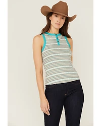RANK 45® Women's Southwestern Stripe No Yank Henley Tank