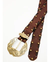 Leatherock Women's Brown Cassidy Jean Leather Studded Belt
