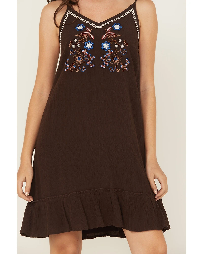 Shyanne Women's Embroidered Crinkle Sleeveless Mini Dress