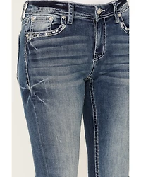 Grace LA Women's Medium Wash Paisley Pocket Mid Rise Stretch Denim Jeans